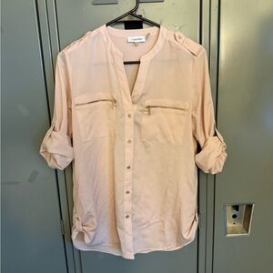 Calvin Klein Cream Pink-Hue Button Down Shirt with Mandarin Collar